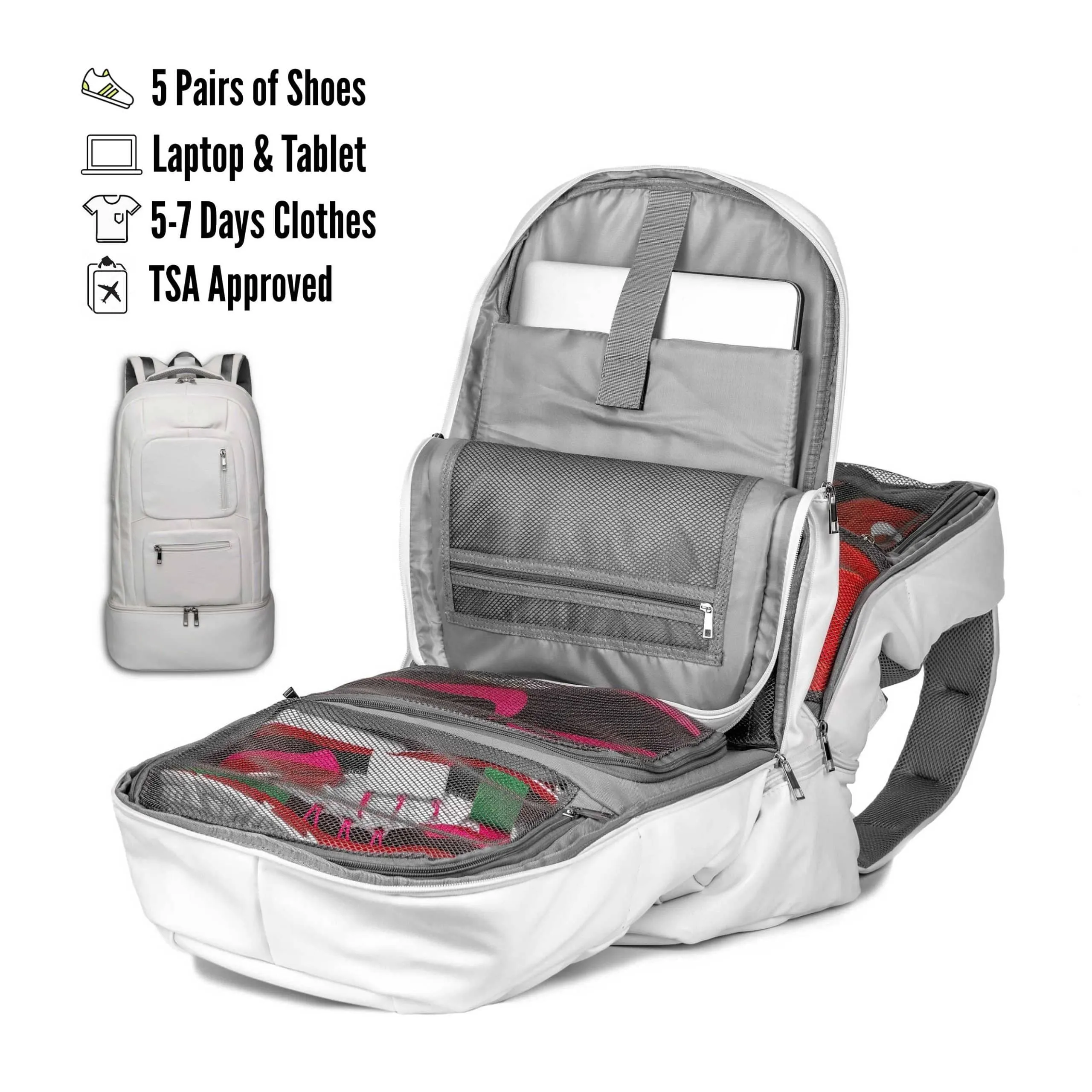 White Leather Luxury Carry-On Backpack (Patented Signature Design)