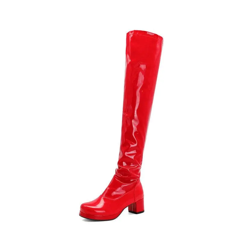 Women chunky heel platform solid color over the knee high boots