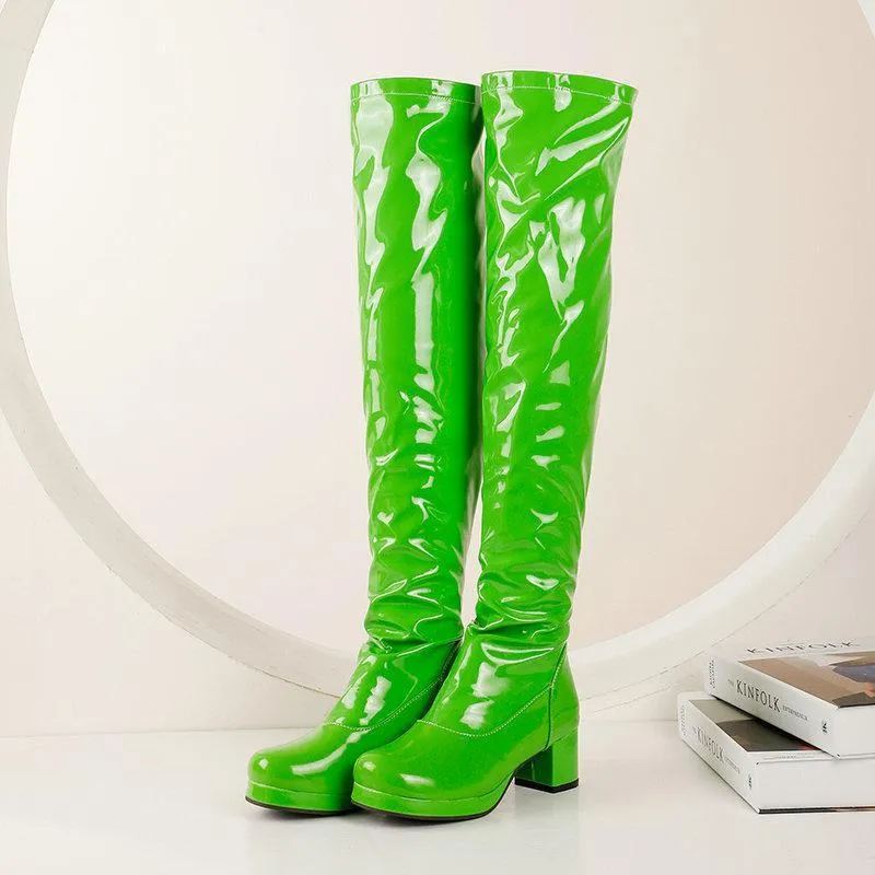 Women chunky heel platform solid color over the knee high boots