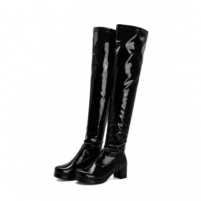 Women chunky heel platform solid color over the knee high boots