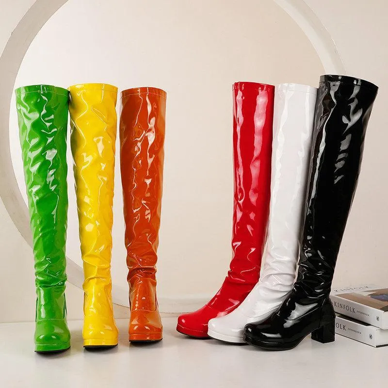 Women chunky heel platform solid color over the knee high boots