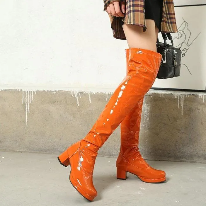 Women chunky heel platform solid color over the knee high boots