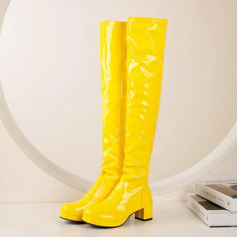 Women chunky heel platform solid color over the knee high boots