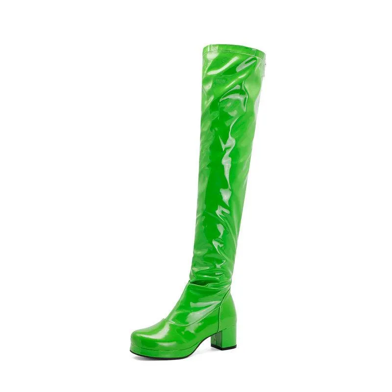 Women chunky heel platform solid color over the knee high boots