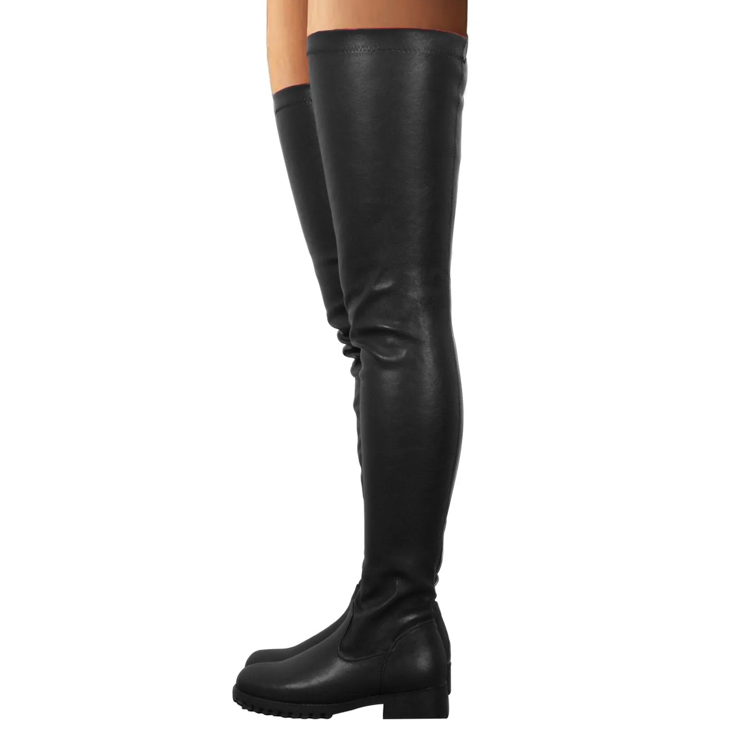 Women chunky heel side zipper elastic over the knee boots