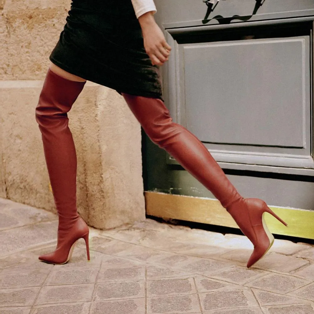 Women sexy pointed toe stiletto high heel elastic over the knee boots