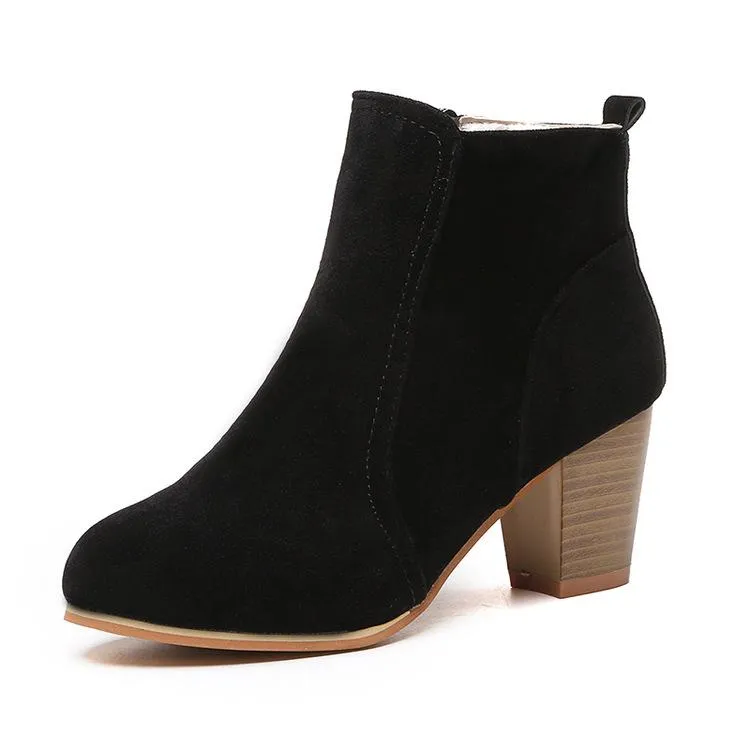 Women stacked chunky high heel round toe ankle boots