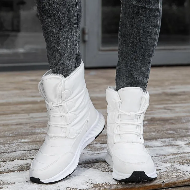 Women winter faux fur lace up high cut platform snow boots