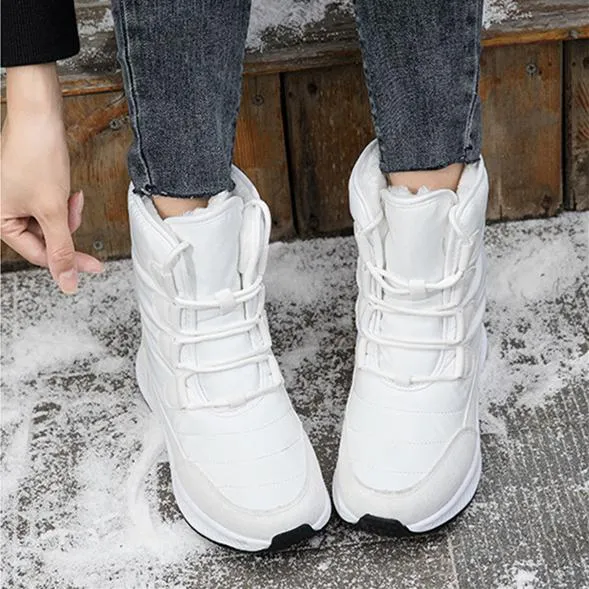 Women winter faux fur lace up high cut platform snow boots