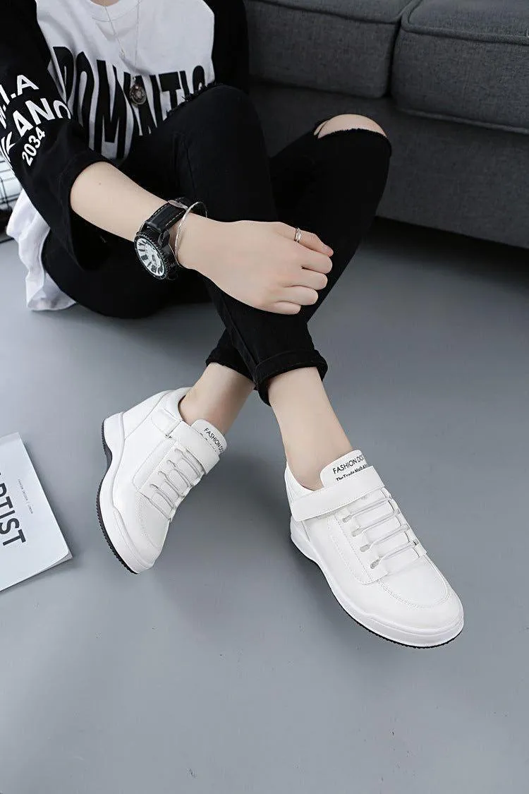 Women's Casual Shoes DOS0444 Wedge Hidden Heels White Sneakers