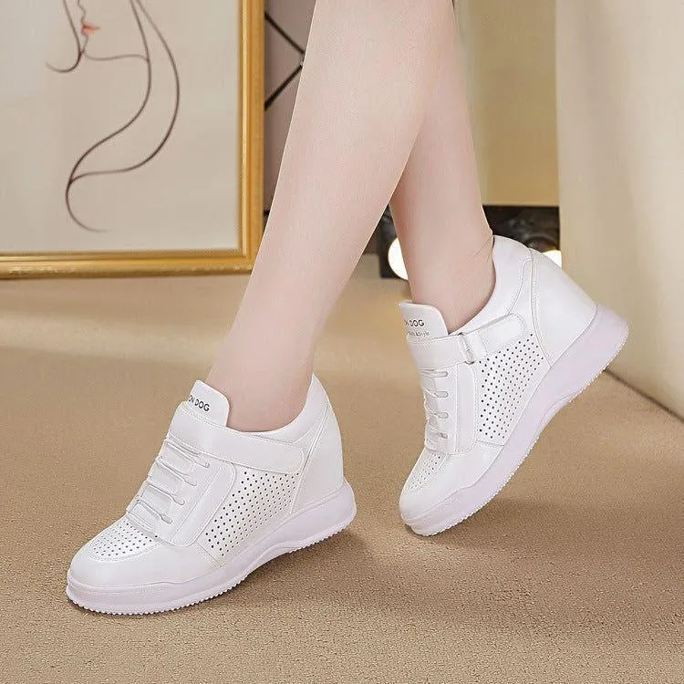 Women's Casual Shoes DOS0444 Wedge Hidden Heels White Sneakers