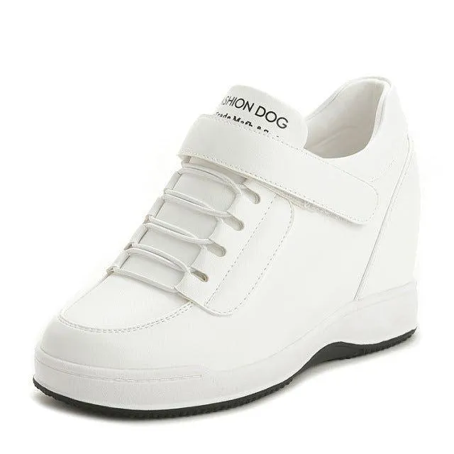 Women's Casual Shoes DOS0444 Wedge Hidden Heels White Sneakers