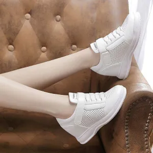 Women's Casual Shoes DOS0444 Wedge Hidden Heels White Sneakers