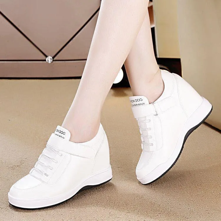 Women's Casual Shoes DOS0444 Wedge Hidden Heels White Sneakers