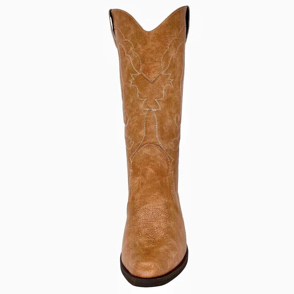 Womens Cowgirl Cowboy Boots Wide Calf Snip Toe Tan