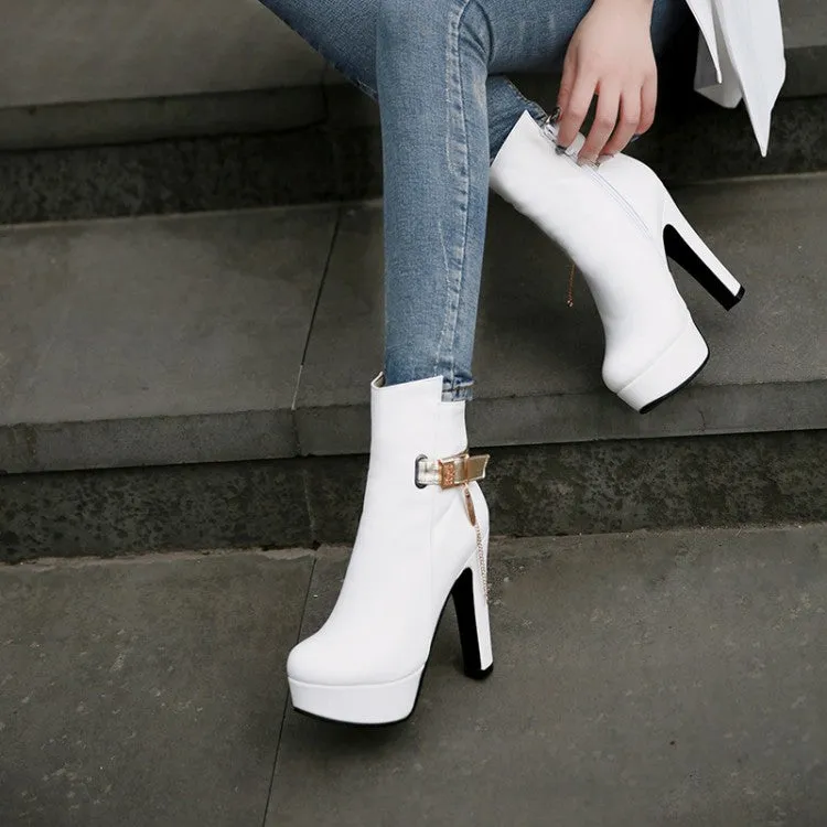 Women's Metal Platform High Heel Short Boots