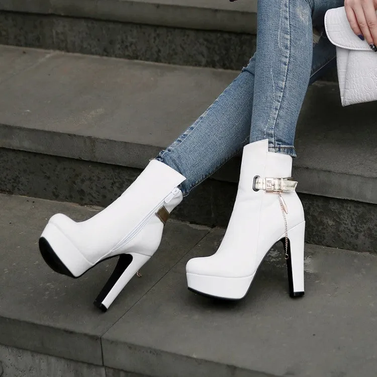 Women's Metal Platform High Heel Short Boots