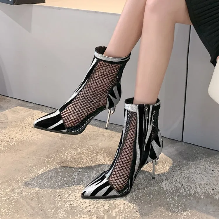 Women's Pointed Toe Hollow Out High Heels Short Boots