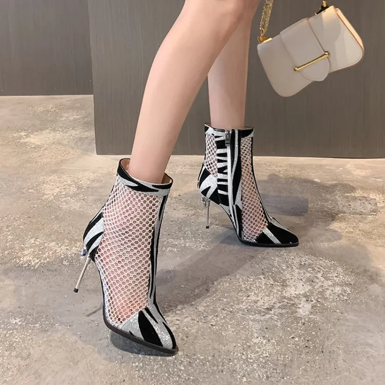 Women's Pointed Toe Hollow Out High Heels Short Boots