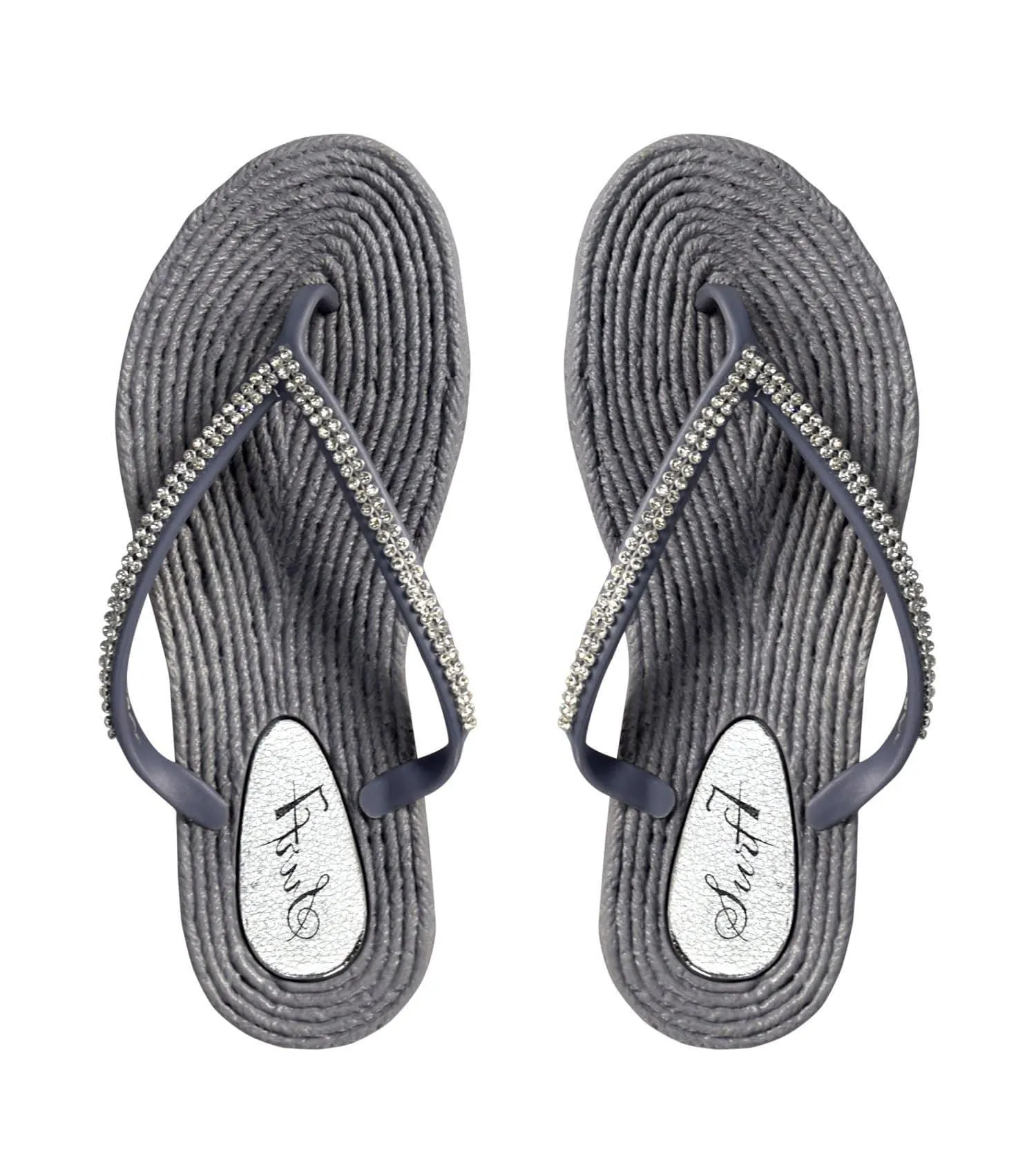 Womens Rope Sole Rhinestone Flats Flip Flops