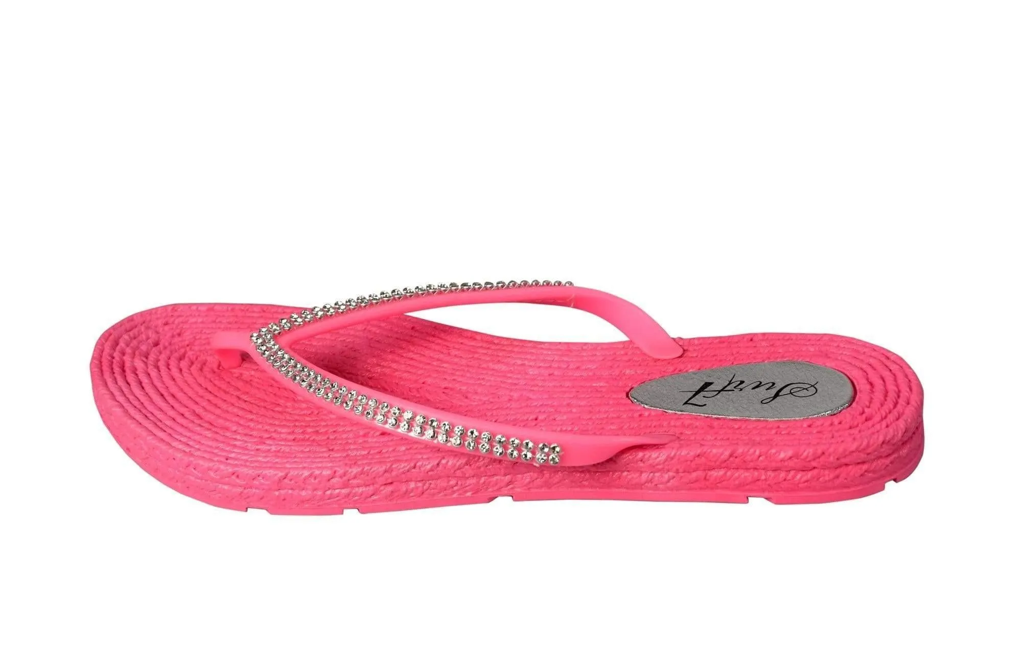 Womens Rope Sole Rhinestone Flats Flip Flops