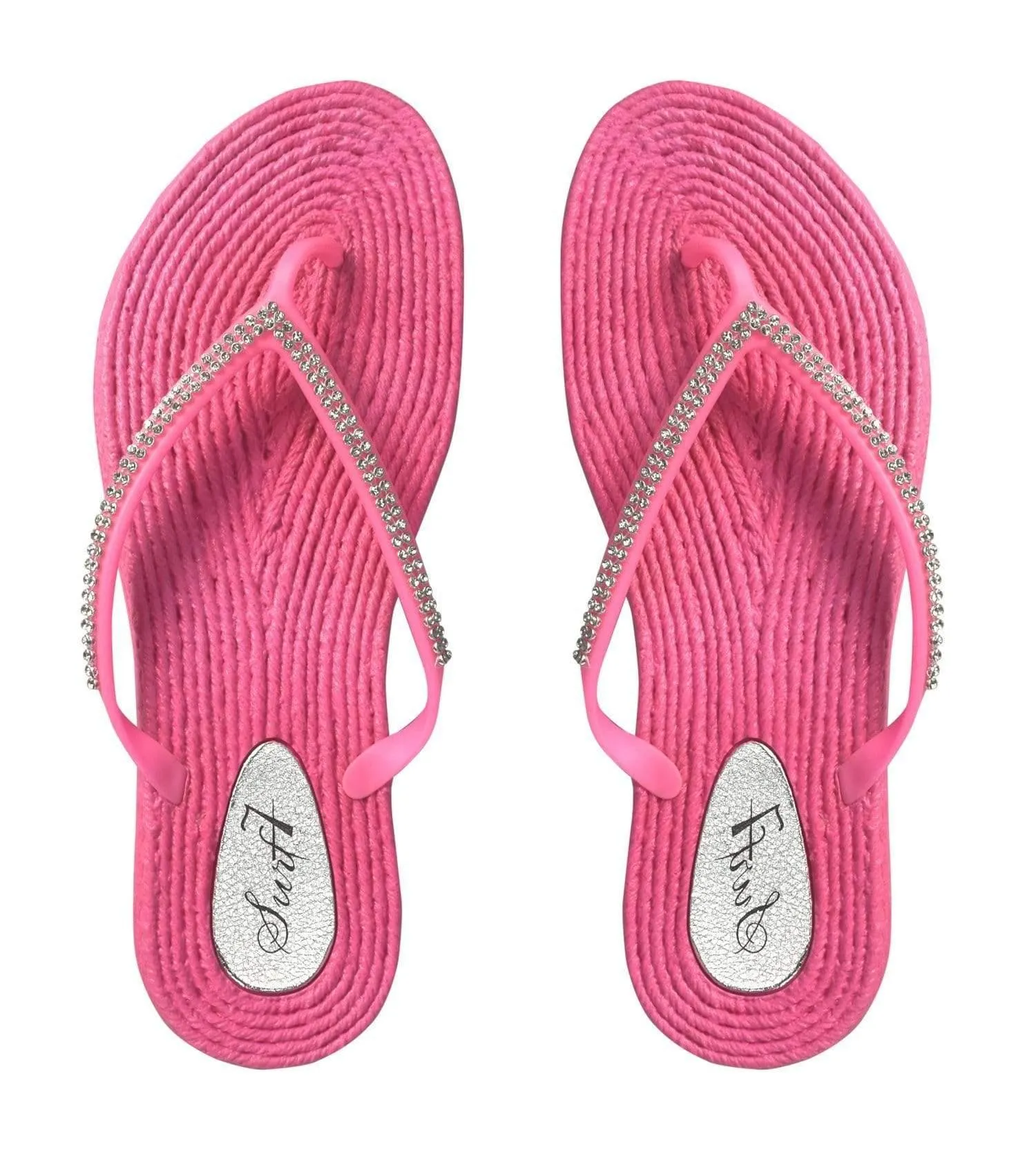 Womens Rope Sole Rhinestone Flats Flip Flops