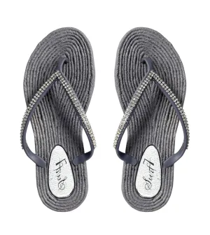 Womens Rope Sole Rhinestone Flats Flip Flops