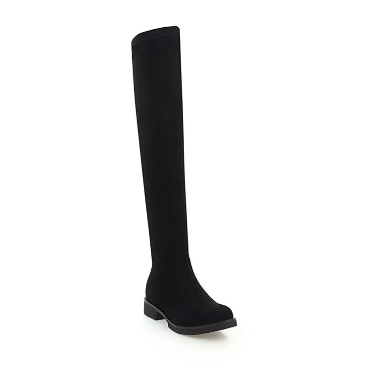 Women's Side Zippers Round Toe Low Heels Knee-High Boots