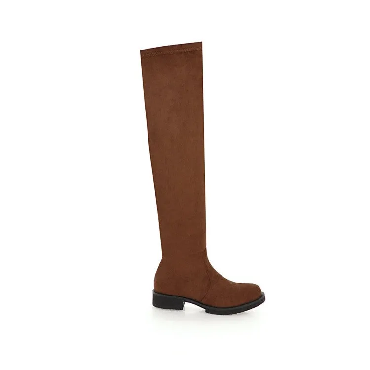 Women's Side Zippers Round Toe Low Heels Knee-High Boots