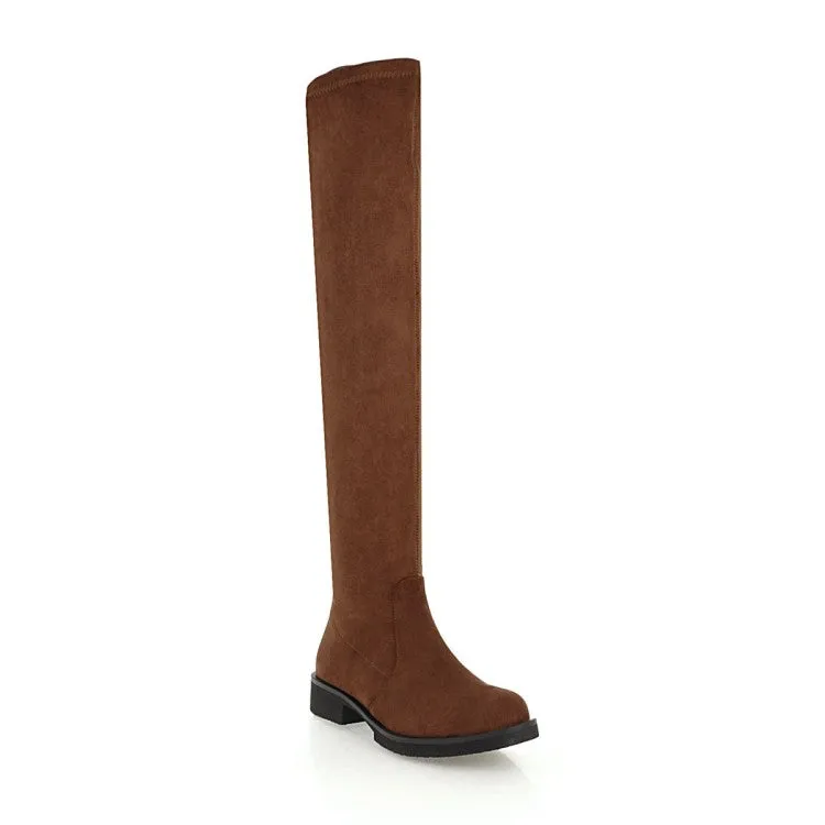 Women's Side Zippers Round Toe Low Heels Knee-High Boots