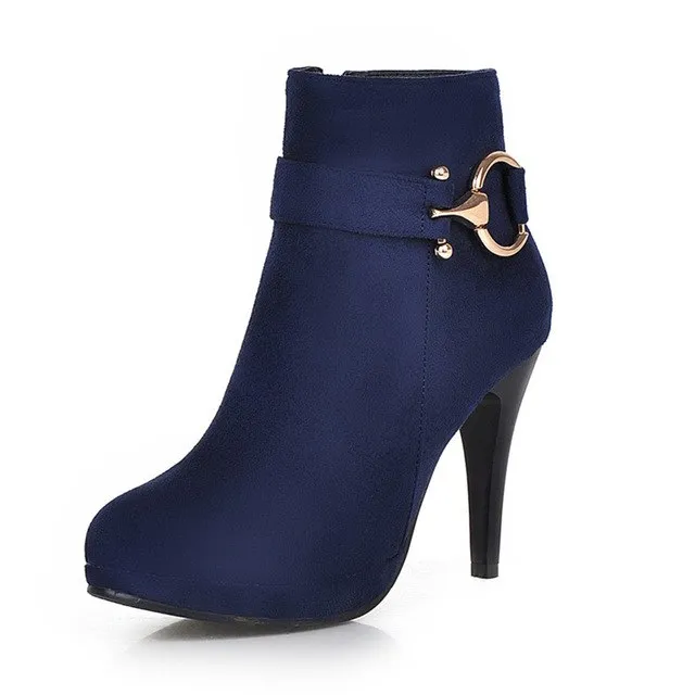 Zip Up Winter Boots Solid High Heels Ankle Boots