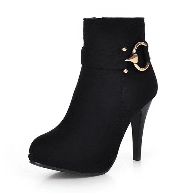 Zip Up Winter Boots Solid High Heels Ankle Boots